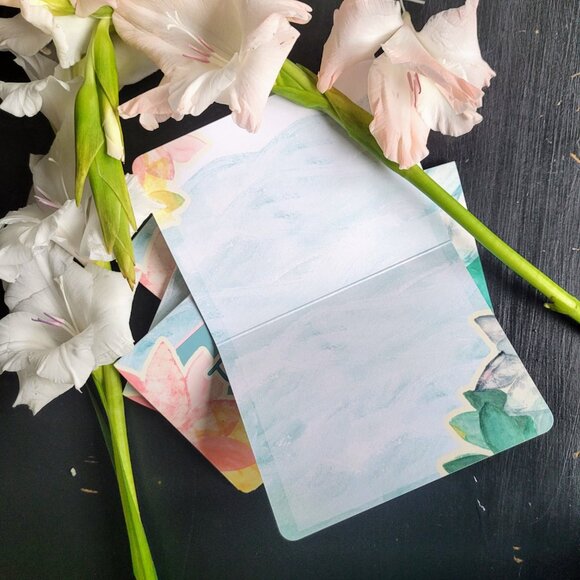 Tropical Botanical Pastel Thank you Set of 5 Greeting Cards - Teal Pink - Picture 2 of 3